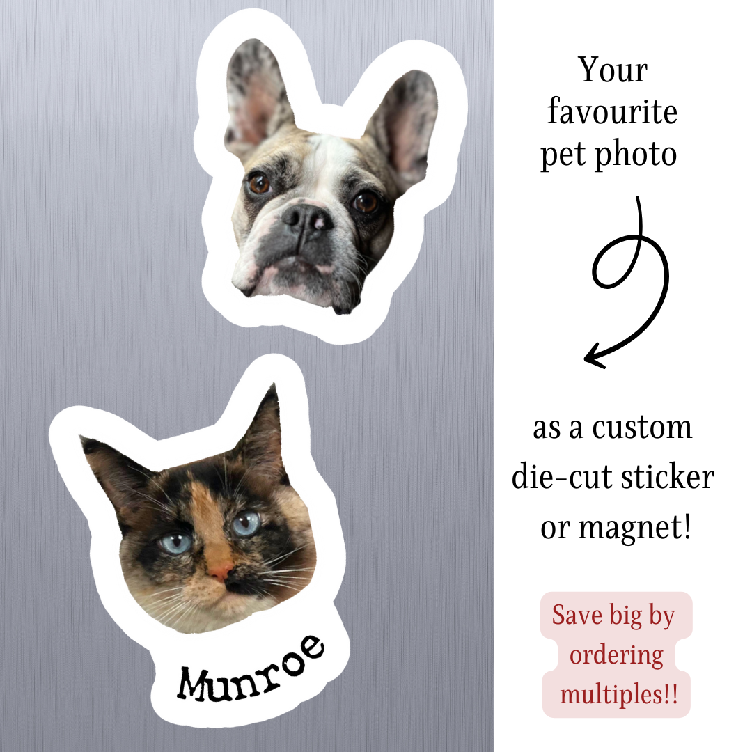 Die-Cut Custom Pet Photo Stickers & Magnets, Sticker Bundle, e-reader Kindle Sticker, Water Bottle Sticker, Laptop Sticker