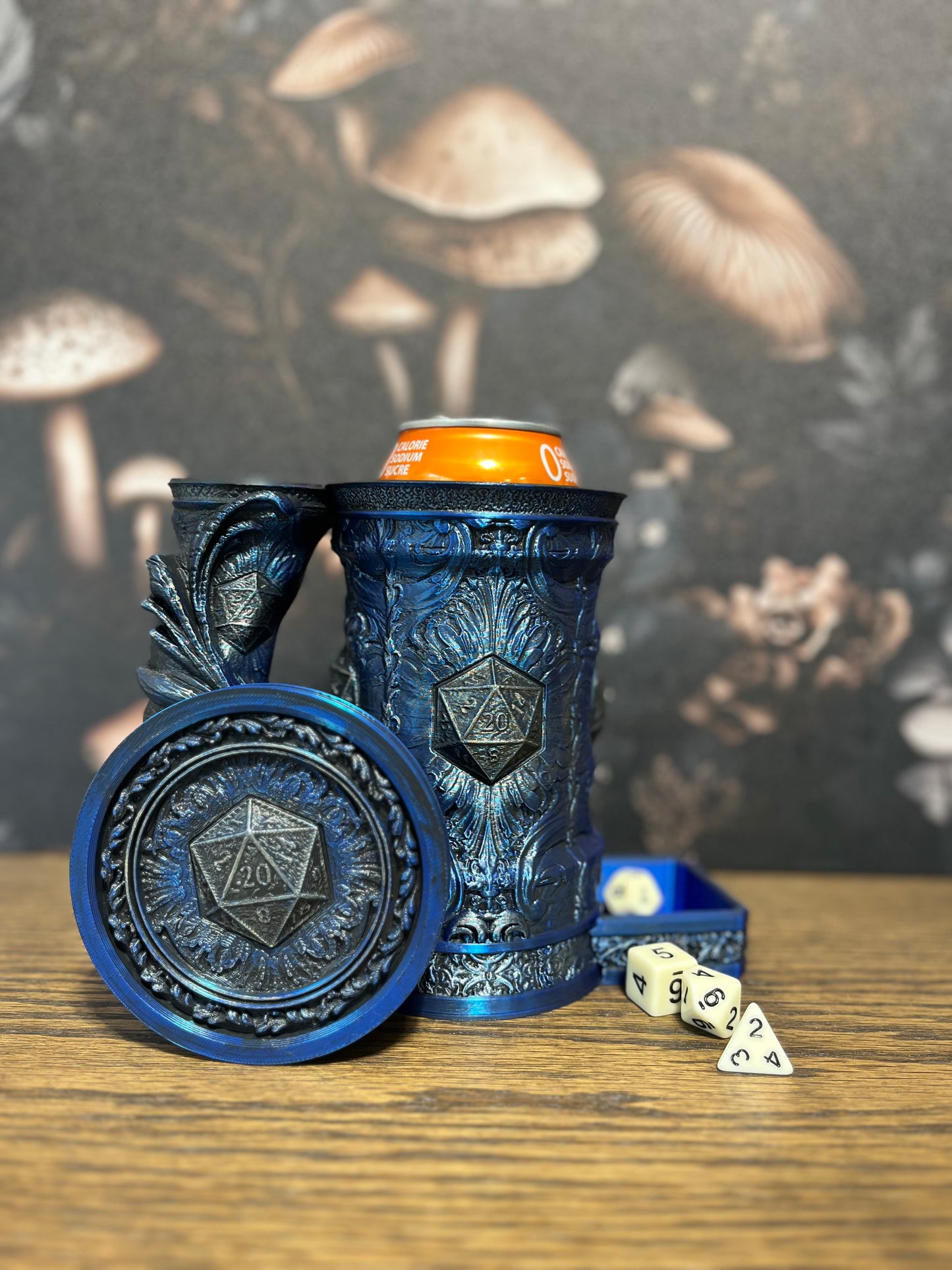 Hand Painted D20/Crit Tower Tankard & Dice Vault, Dice Storage, Can Holder, RPG Game night