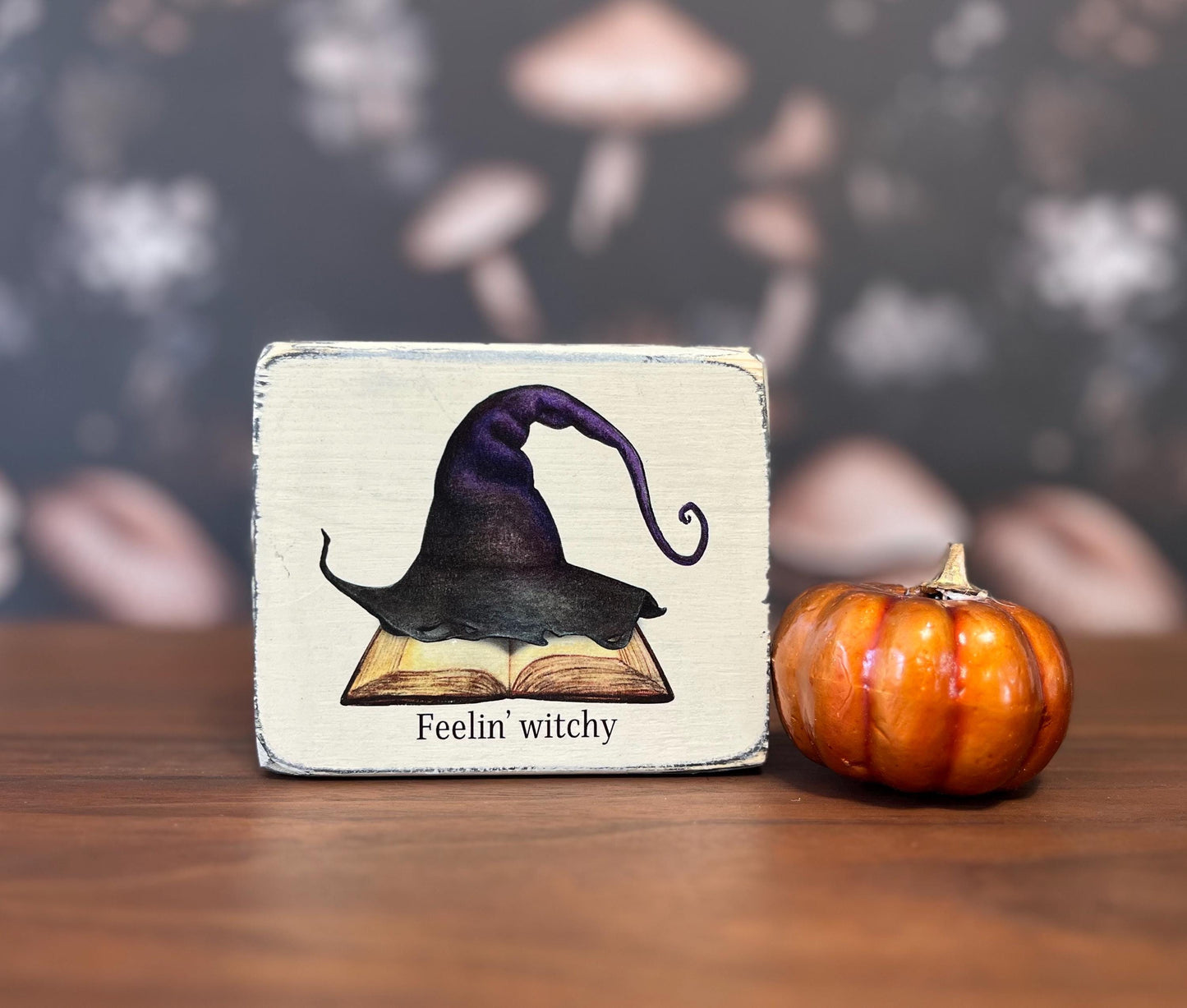 Feelinā witchy, Decorative Block, Halloween Sign, Halloween Decor, Witch Decor