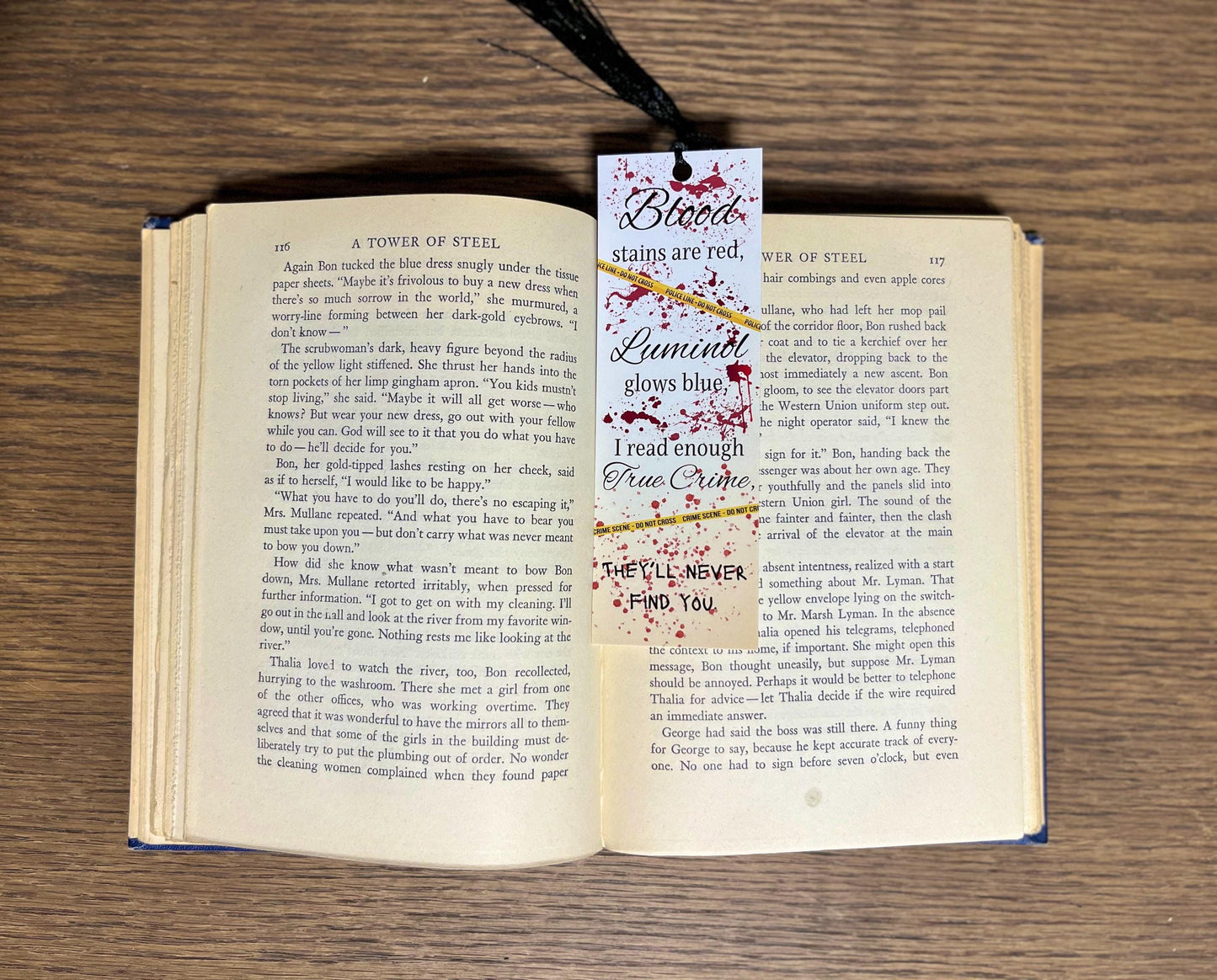Blood Stains are red, luminal glows blue, True Crime Bookmark, Bookish Gift, Bookish Bookmark