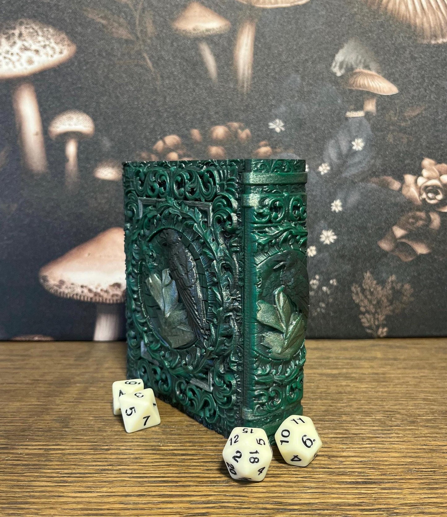 Hand Painted Nevermore Dice Tome, Dice Tray, Miniature Storage, Roleplaying Games, DnD, Keepsake Storage Box, Jewellery Box, Custom Gift