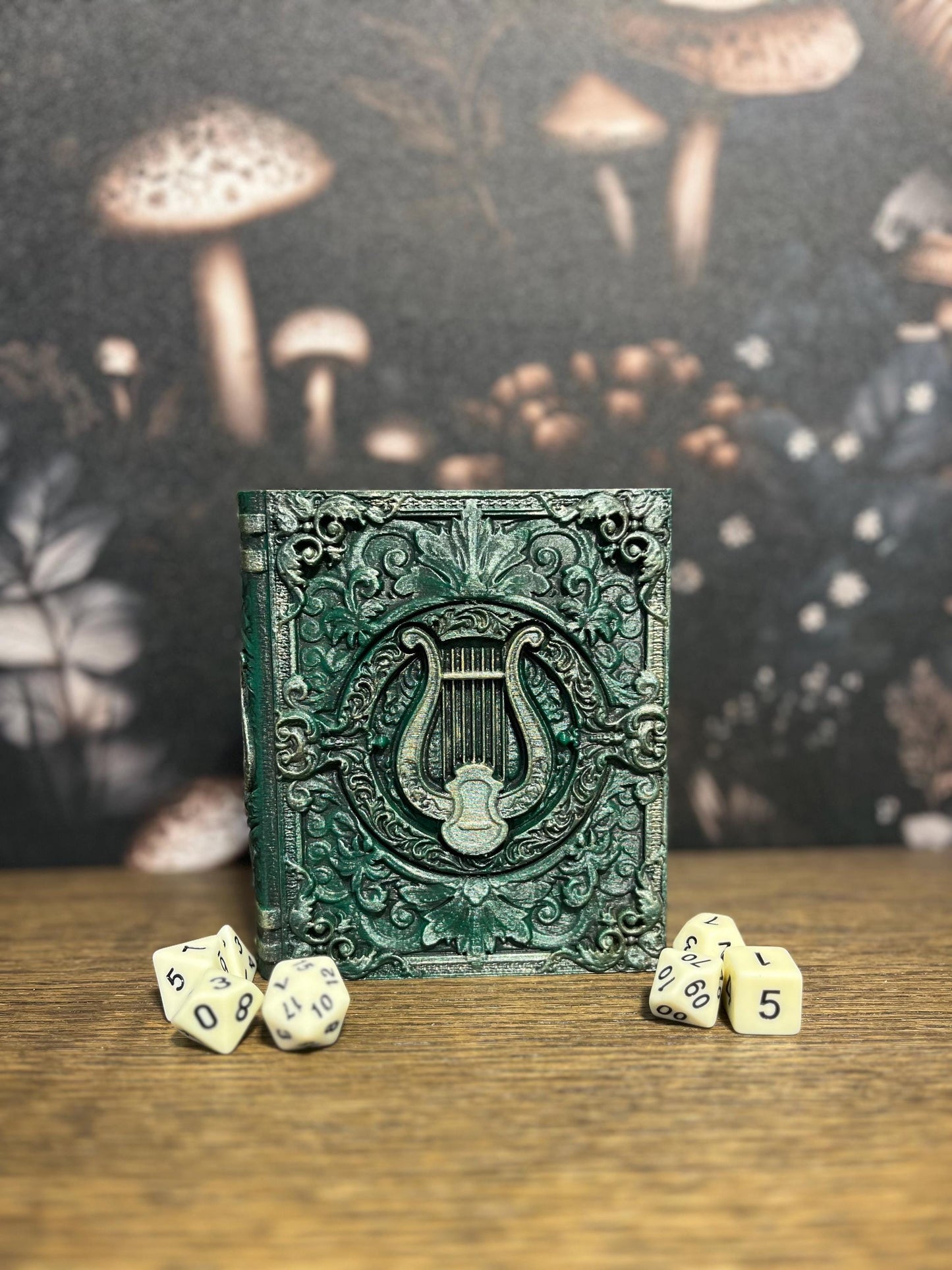 Hand Painted Bard Dice Tome, Dice Tray, Miniature Storage, Roleplaying Games, DnD, Keepsake Storage Box, Jewellery Box, Custom Gift
