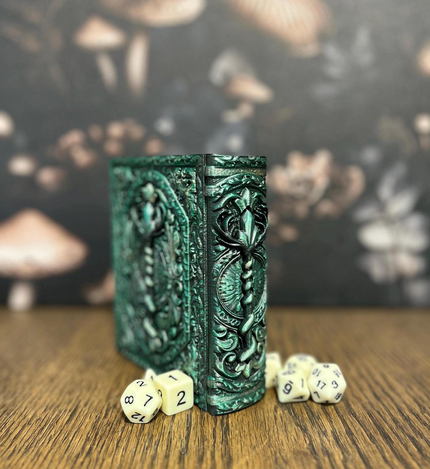 Hand Painted Druid Dice Tome, Dice Tray, Miniature Storage, Roleplaying Games, DnD, Keepsake Storage Box, Jewellery Box, Custom Gift