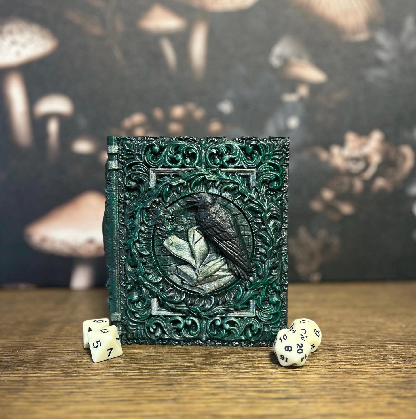 Hand Painted Nevermore Dice Tome, Dice Tray, Miniature Storage, Roleplaying Games, DnD, Keepsake Storage Box, Jewellery Box, Custom Gift