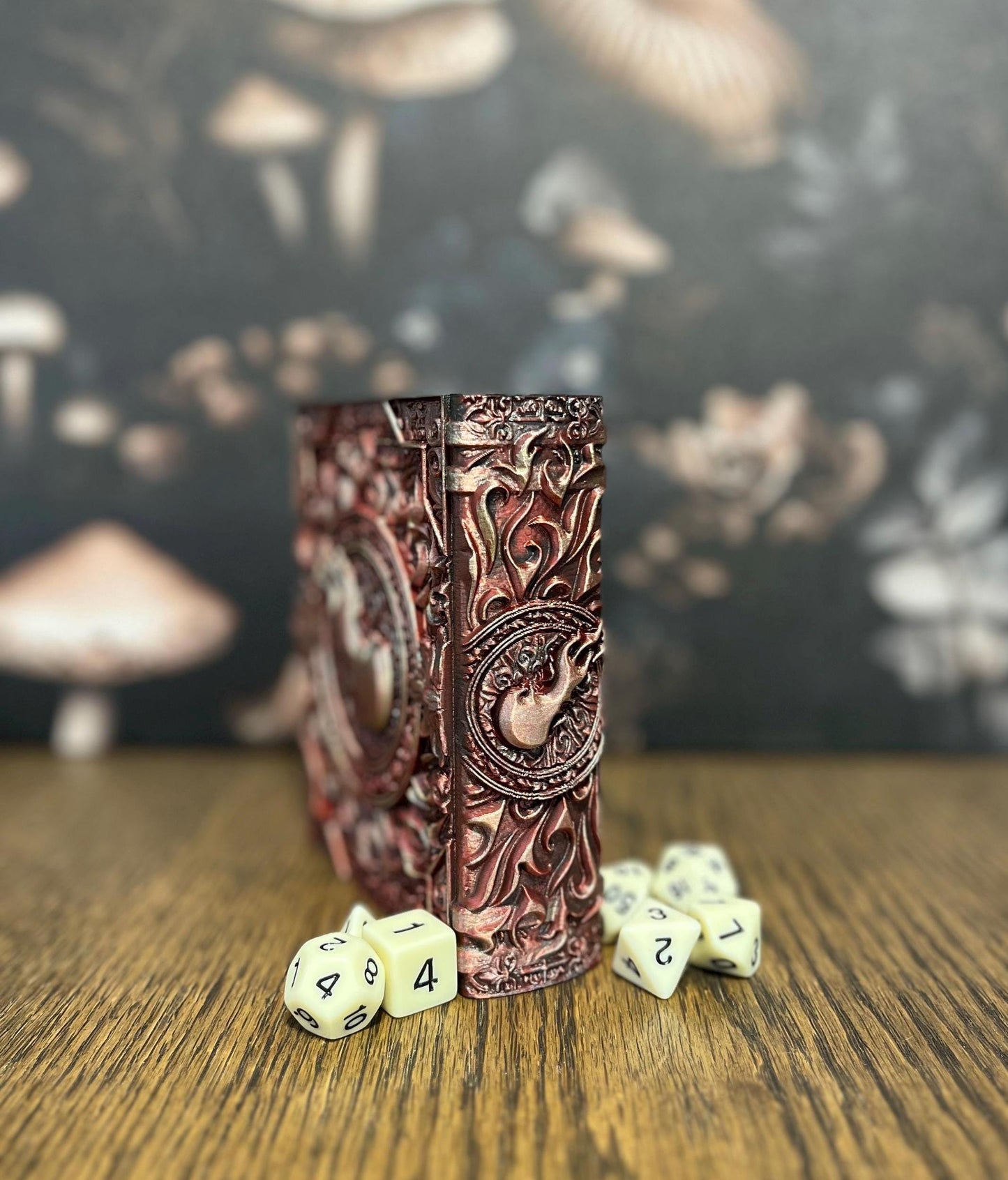 Hand Painted Fire Magic Dice Tome, Dice Tray, Miniature Storage, Roleplaying Games, DnD, Keepsake Storage Box, Jewellery Box, Custom Gift