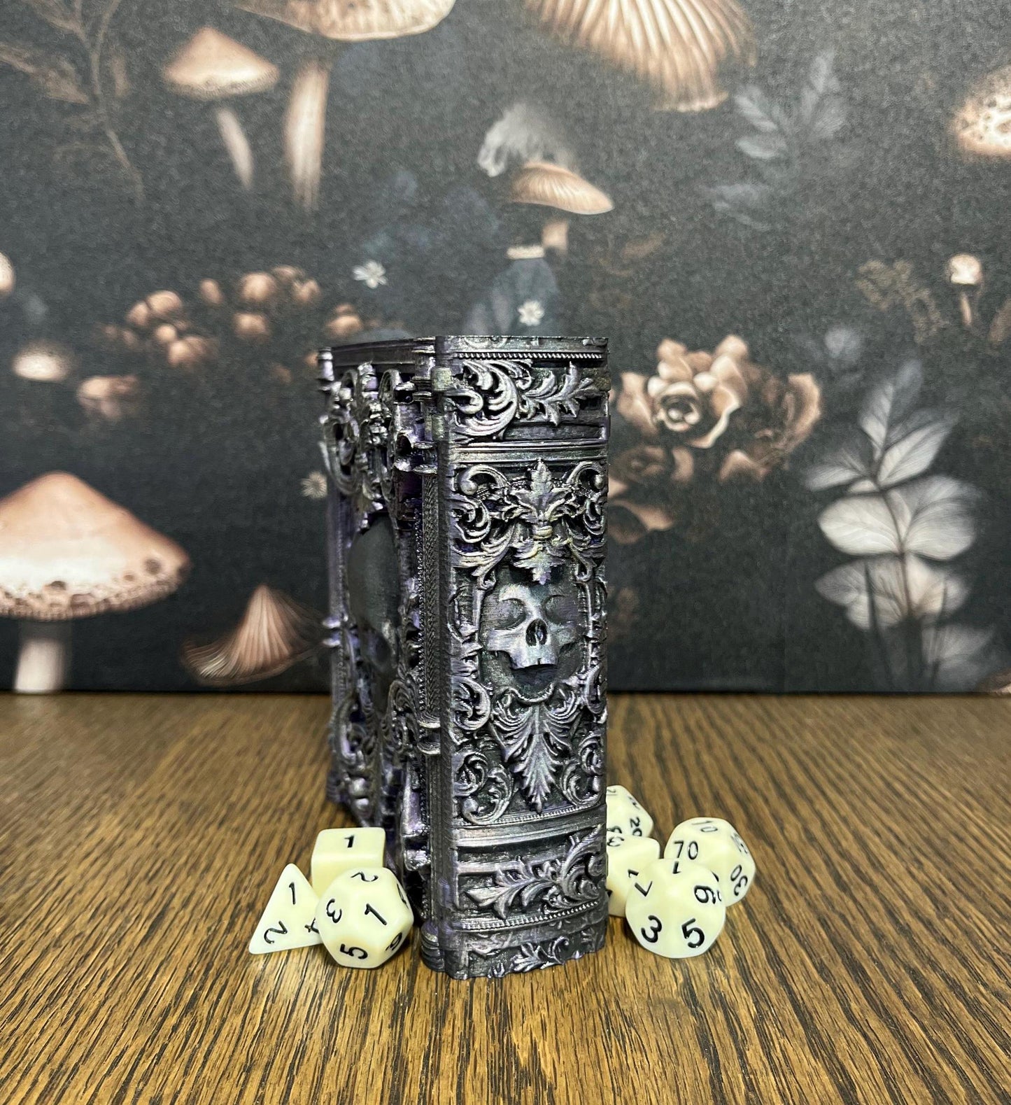Hand Painted Necromancer Dice Tome, Dice Tray, Miniature Storage, Roleplaying Games, DnD, Keepsake Storage Box, Jewellery Box, Custom Gift