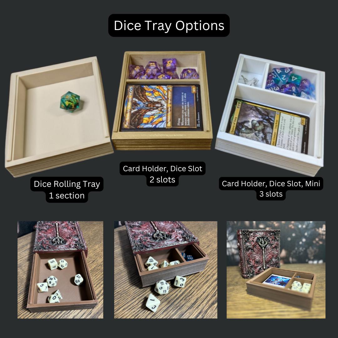 Hand Painted Bard Dice Tome, Dice Tray, Miniature Storage, Roleplaying Games, DnD, Keepsake Storage Box, Jewellery Box, Custom Gift