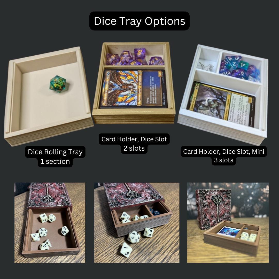 Hand Painted Necromancer Dice Tome, Dice Tray, Miniature Storage, Roleplaying Games, DnD, Keepsake Storage Box, Jewellery Box, Custom Gift
