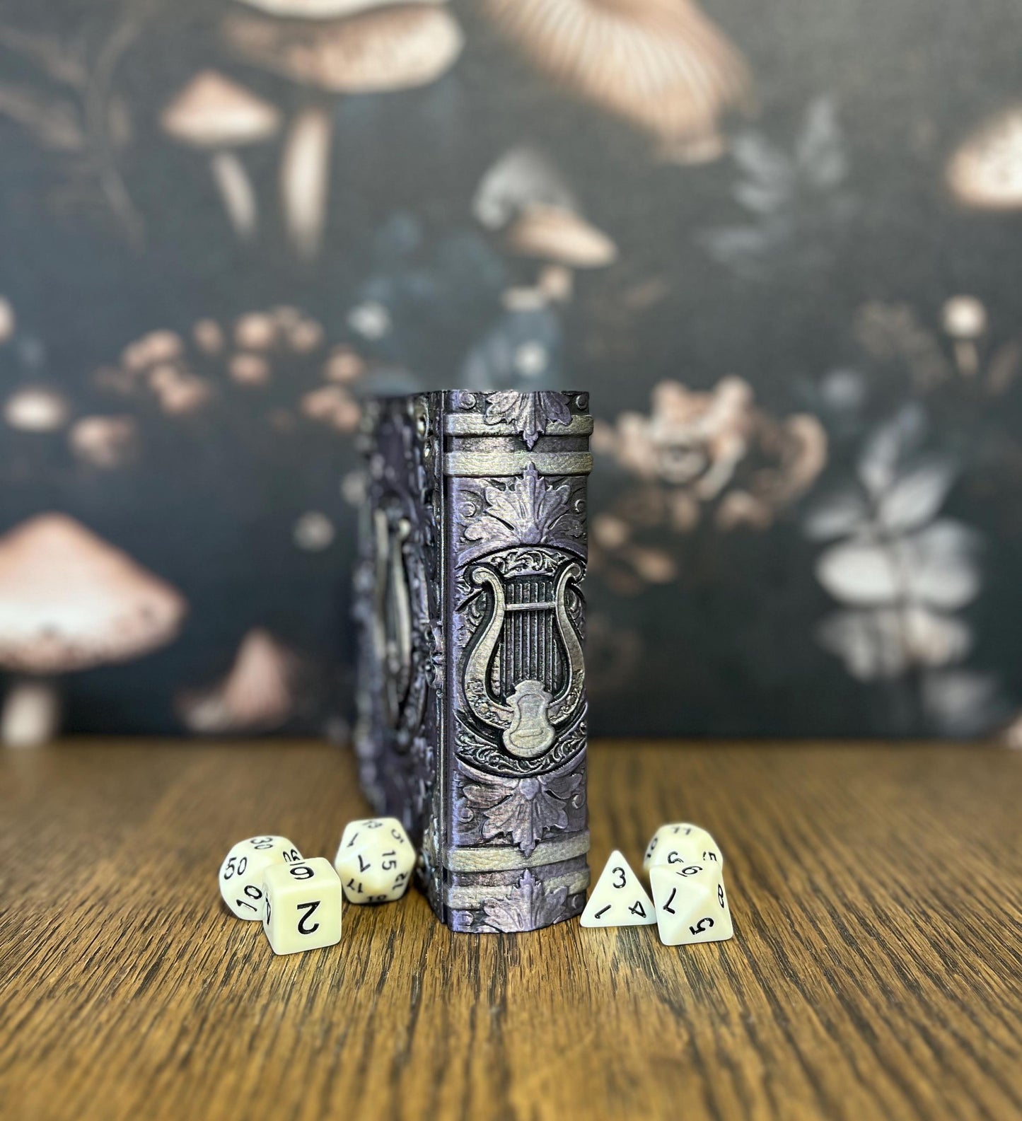 Hand Painted Bard Dice Tome, Dice Tray, Miniature Storage, Roleplaying Games, DnD, Keepsake Storage Box, Jewellery Box, Custom Gift