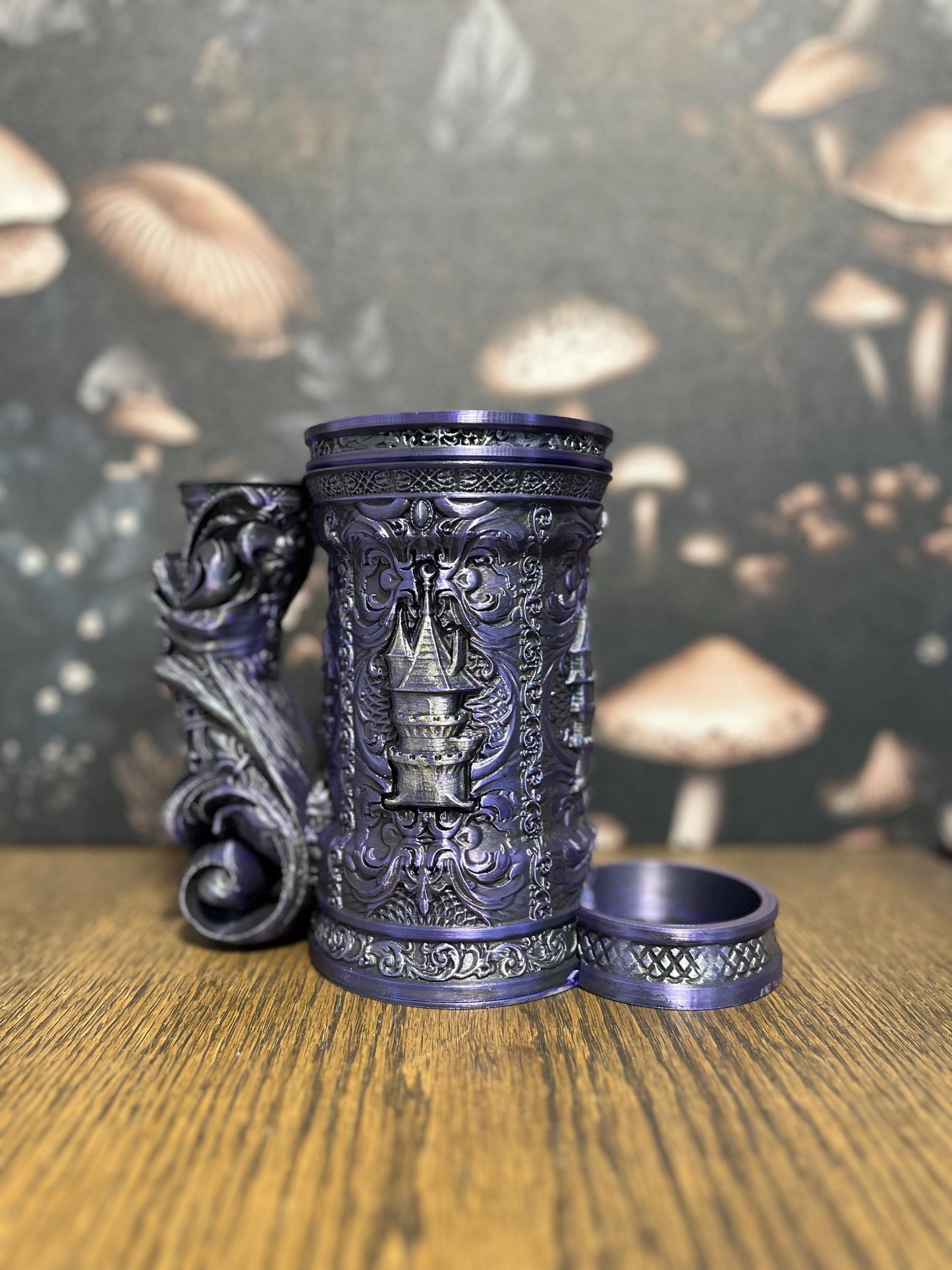 Hand Painted Wizard Tower Tankard & Dice Vault, Dice Storage, Can Holder, RPG Game night