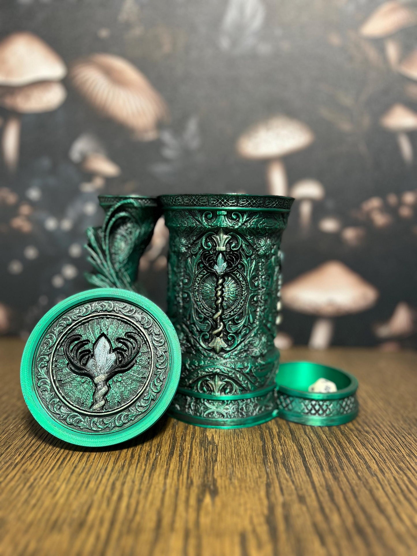 Hand Painted Druid Tankard & Dice Vault, Dice Storage, Can Holder, RPG Game night