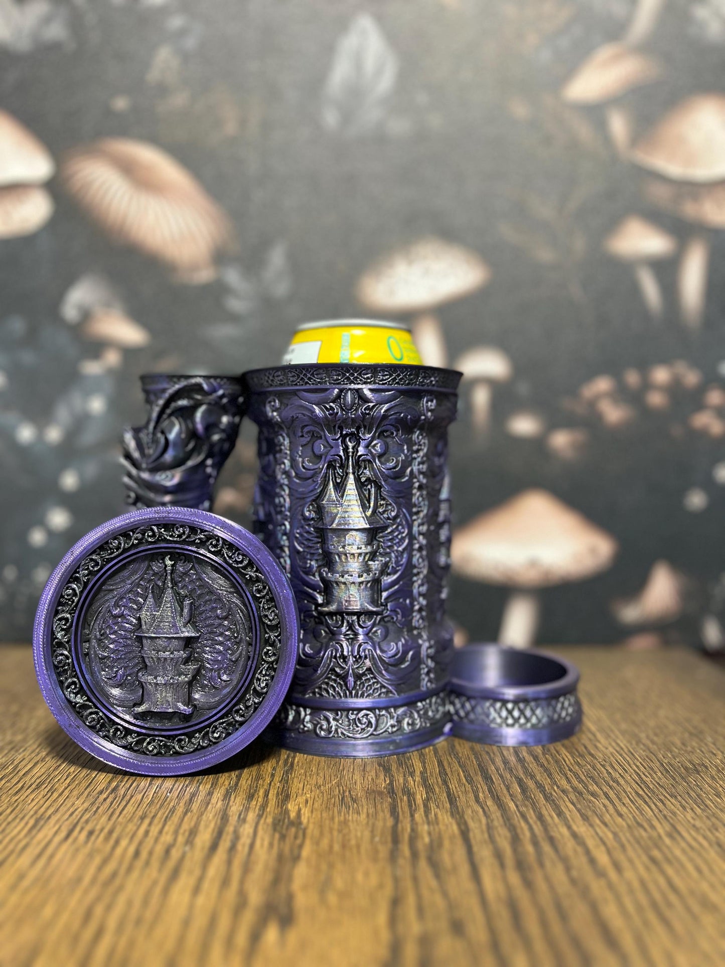 Hand Painted Wizard Tower Tankard & Dice Vault, Dice Storage, Can Holder, RPG Game night