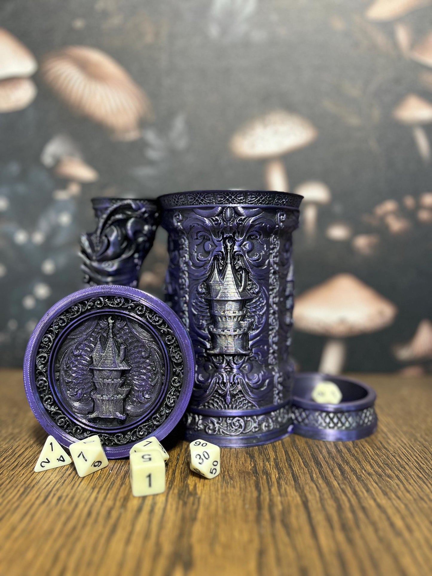 Hand Painted Wizard Tower Tankard & Dice Vault, Dice Storage, Can Holder, RPG Game night