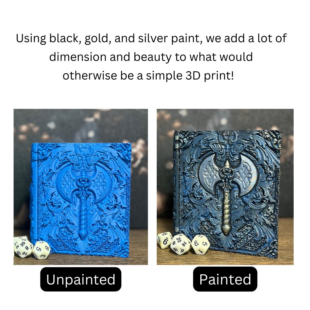 Hand Painted Nature Magic Dice Tome, Dice Rolling Tray, Minifigure Storage for Roleplaying Games, DnD and Magic Card Storage, Custom gift