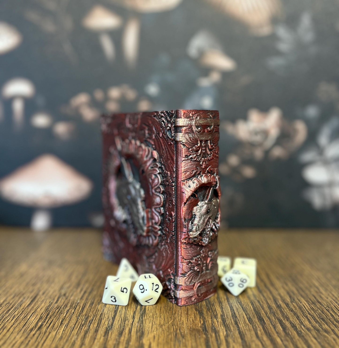 Hand Painted Dragon Dice Tome, Dice Rolling Tray, Minifigure Storage for Roleplaying Games, DnD and Magic Card Storage, Custom gift
