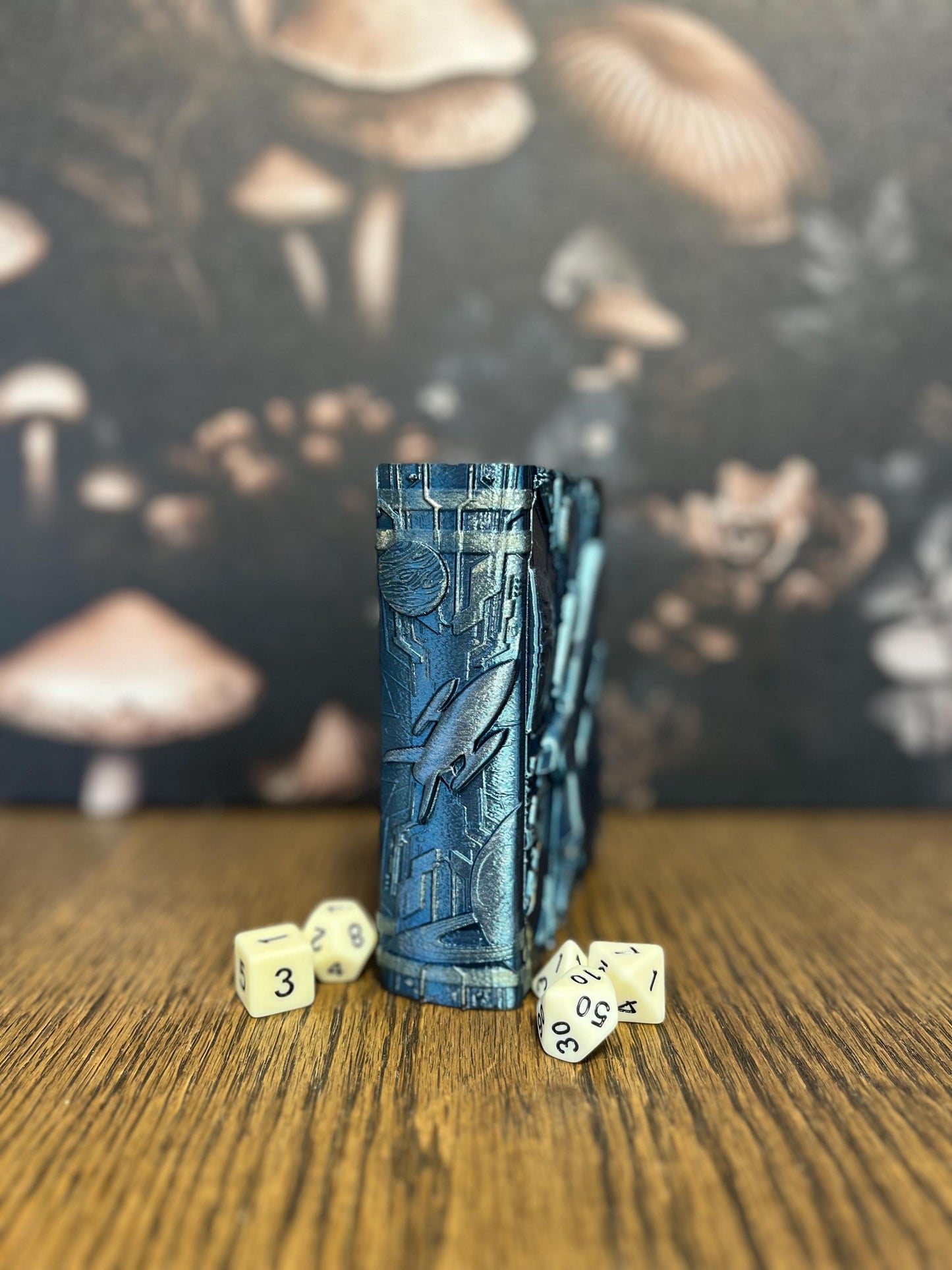 Hand Painted Space Dice Tome, Dice Rolling Tray, Minifigure Storage for Roleplaying Games, DnD and Magic Card Storage, Custom gift