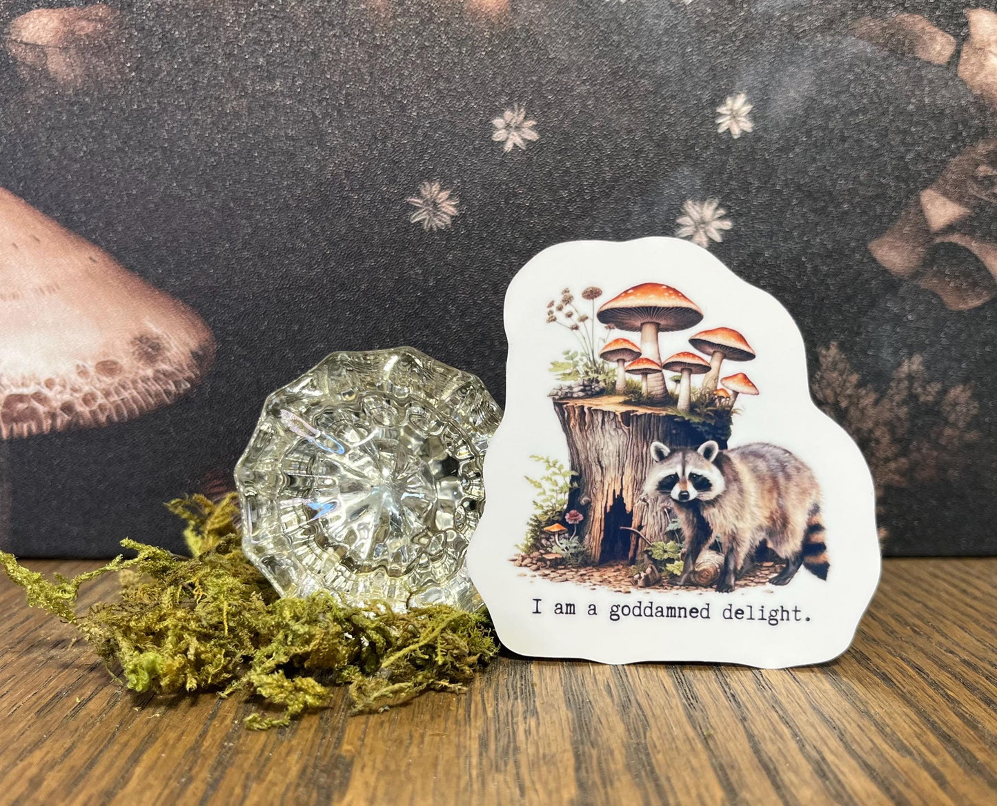 I am a Goddamned delight, Raccoon Sticker, Fridge Magnet, e-reader Kindle Sticker, Water Bottle Sticker, Laptop Sticker