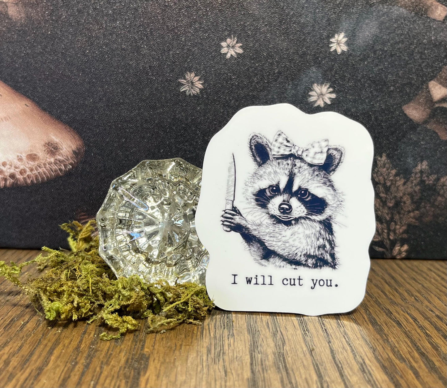 I will cut you, Raccoon Sticker, Fridge Magnet, e-reader Kindle Sticker, Water Bottle Sticker, Laptop Sticker