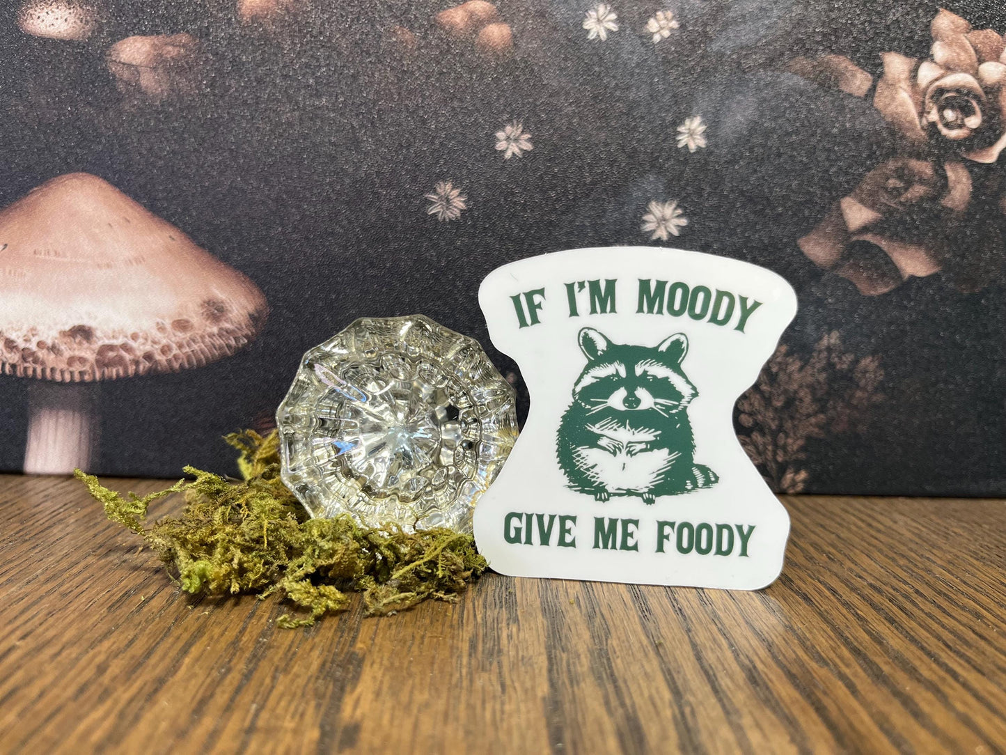 If I'm Moody, Give me Foody, Raccoon Sticker, Fridge Magnet, e-reader Kindle Sticker, Water Bottle Sticker, Laptop Sticker
