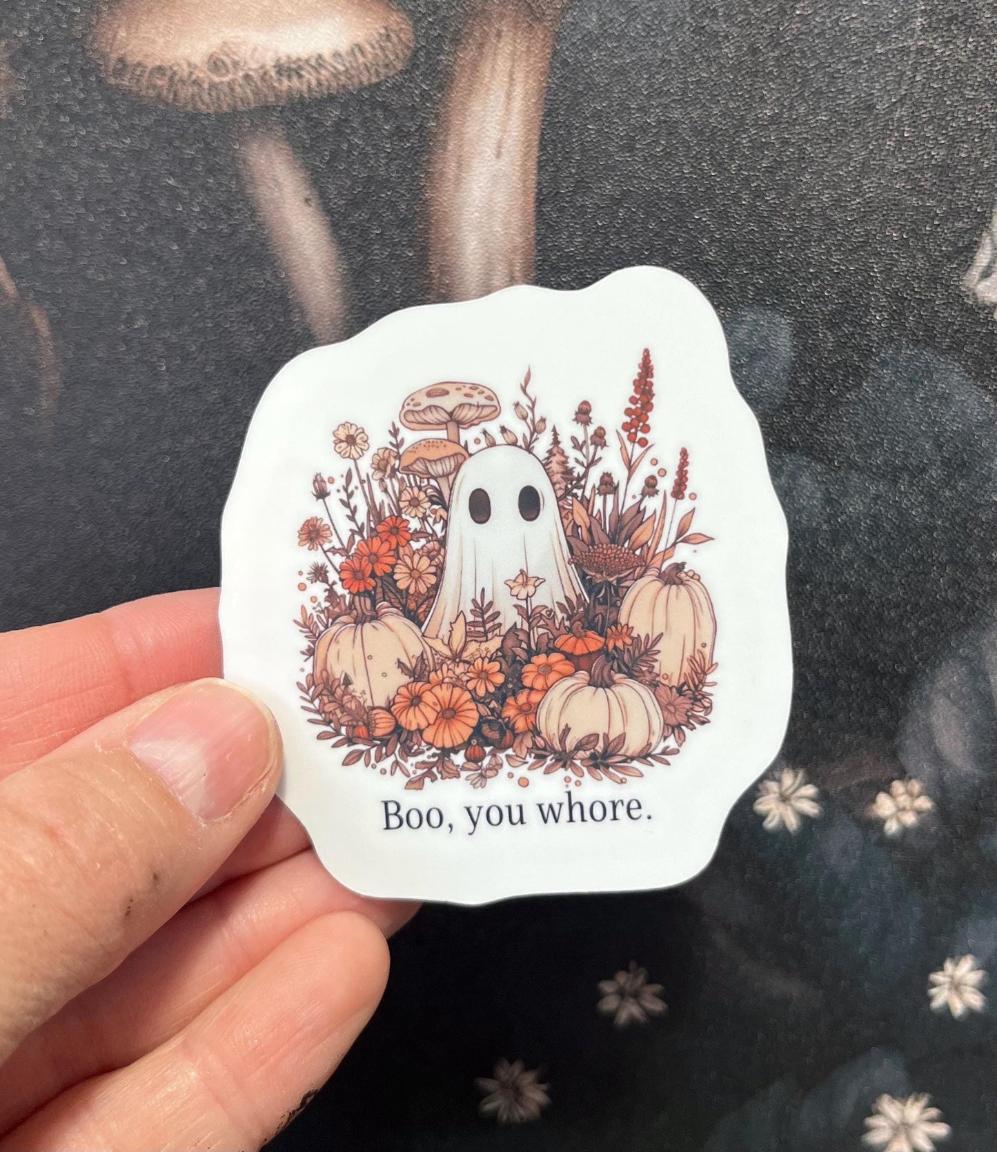 Boo you Whore, Cute Ghost, Sweary Stickers, Fridge Magnet, Kindle Sticker, Water Bottle Sticker, Laptop Sticker
