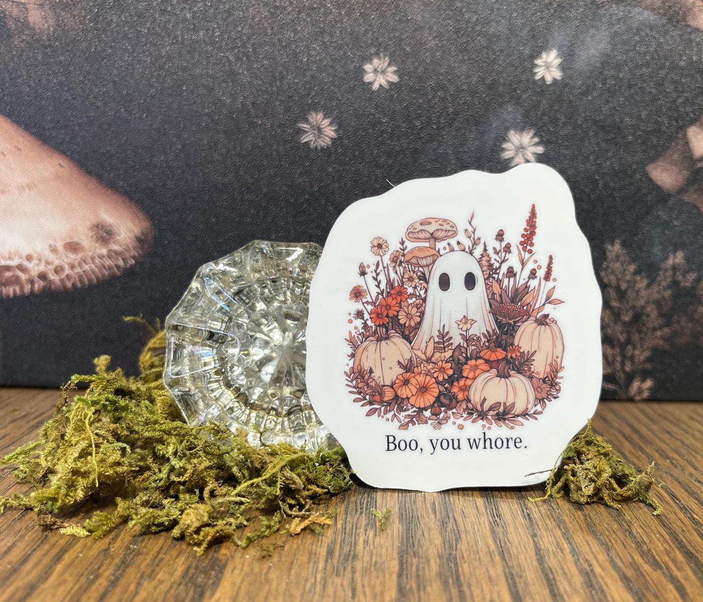 Boo you Whore, Cute Ghost, Sweary Stickers, Fridge Magnet, Kindle Sticker, Water Bottle Sticker, Laptop Sticker