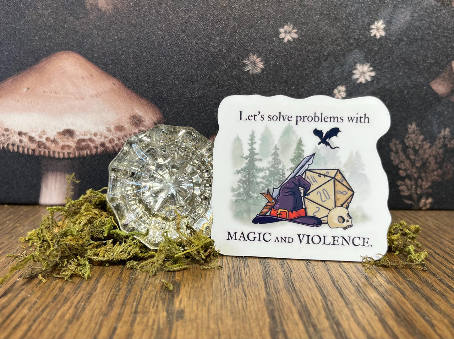 Let's solve problems with magic and violence Sticker, Magnet, e-reader Kindle Sticker, Water Bottle Sticker, Dungeons & Dragons