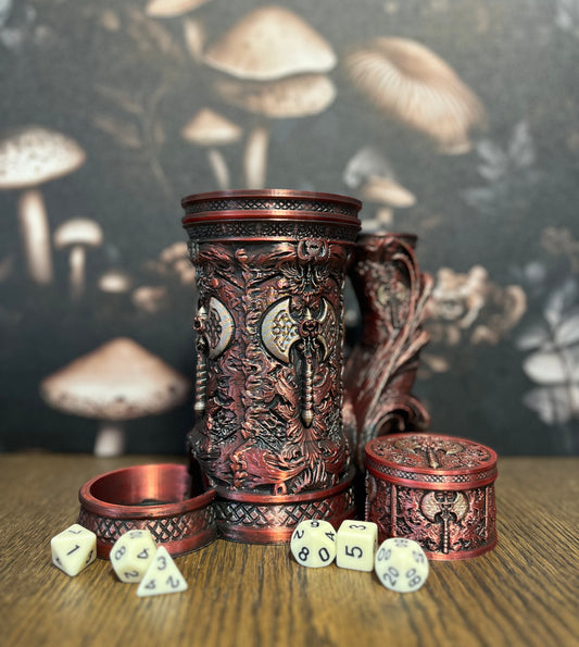Hand Painted Barbarian Tower Tankard & Dice Vault, Dice Storage, Can Holder, RPG Game night