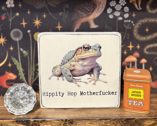 Hippity Hop Motherfucker Decorative Block, Funny Sign, Gift