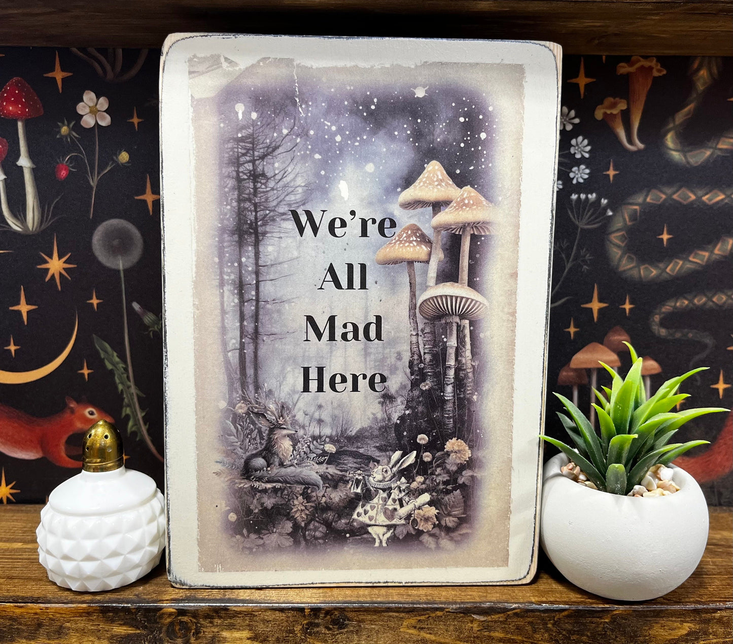 We’re All Mad Here Decorative Block, Alice in Wonderland