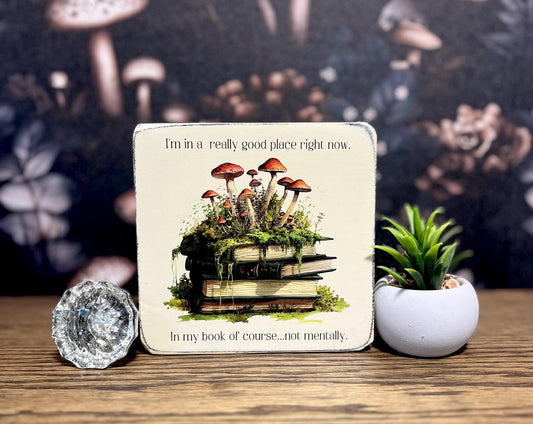 I’m in a really good place right now, in my book of course, not mentally.. Decorative Block, Funny Signs, Funny Gifts, Book Lover Gift