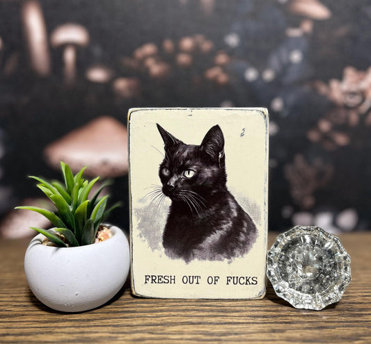 Fresh out of Fucks Decorative Block, Funny Signs, Funny Gifts