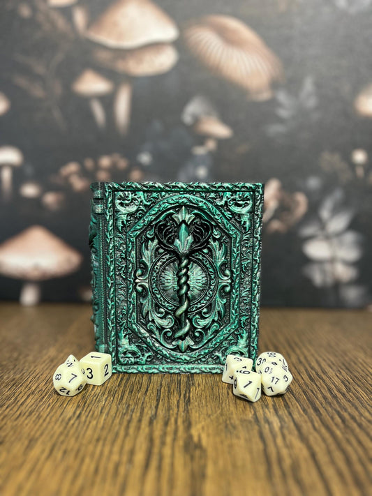 Hand Painted Druid Dice Tome, Dice Tray, Miniature Storage, Roleplaying Games, DnD, Keepsake Storage Box, Jewellery Box, Custom Gift