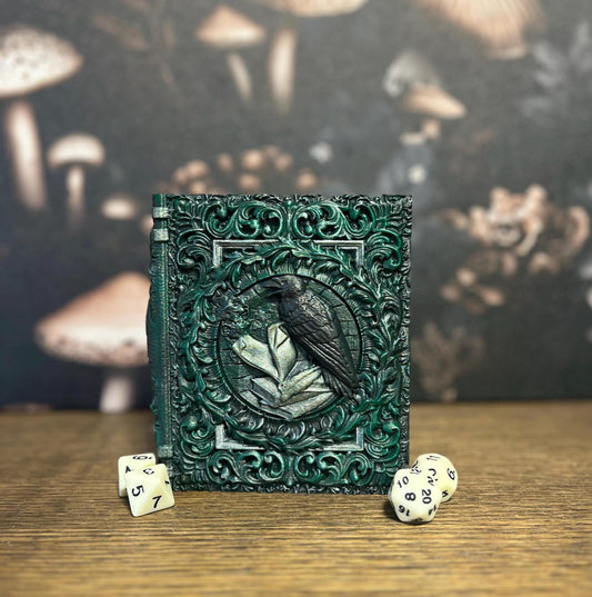 Hand Painted Nevermore Dice Tome, Dice Tray, Miniature Storage, Roleplaying Games, DnD, Keepsake Storage Box, Jewellery Box, Custom Gift