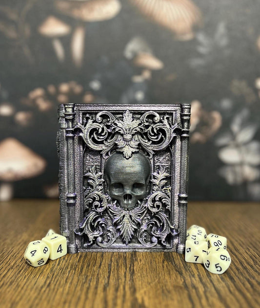 Hand Painted Necromancer Dice Tome, Dice Tray, Miniature Storage, Roleplaying Games, DnD, Keepsake Storage Box, Jewellery Box, Custom Gift