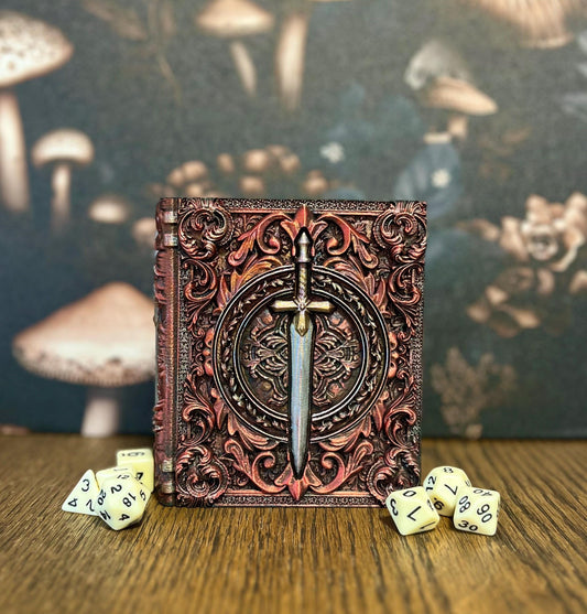 Hand Painted Fighter Dice Tome, Dice Tray, Miniature Storage, Roleplaying Games, DnD, Keepsake Storage Box, Jewellery Box, Custom Gift