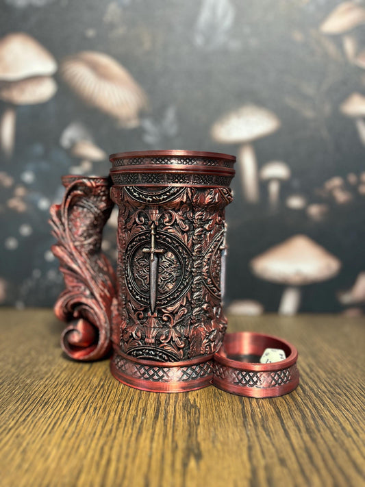 Hand Painted Fighter Tower Tankard & Dice Vault, Dice Storage, Can Holder, RPG Game night