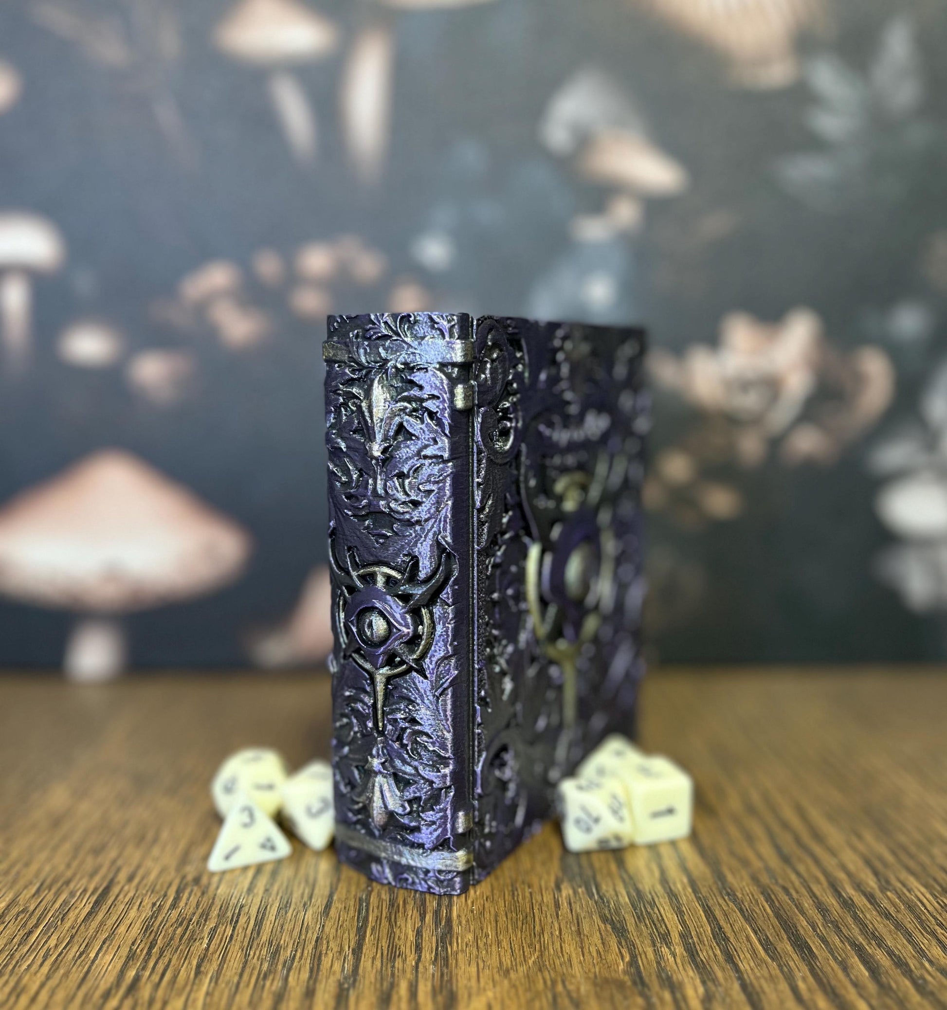 Hand Painted Warlock Dice Tome, Dice Tray, Miniature Storage, Roleplaying Games, DnD, Keepsake Storage Box, Jewellery Box, Custom Gift