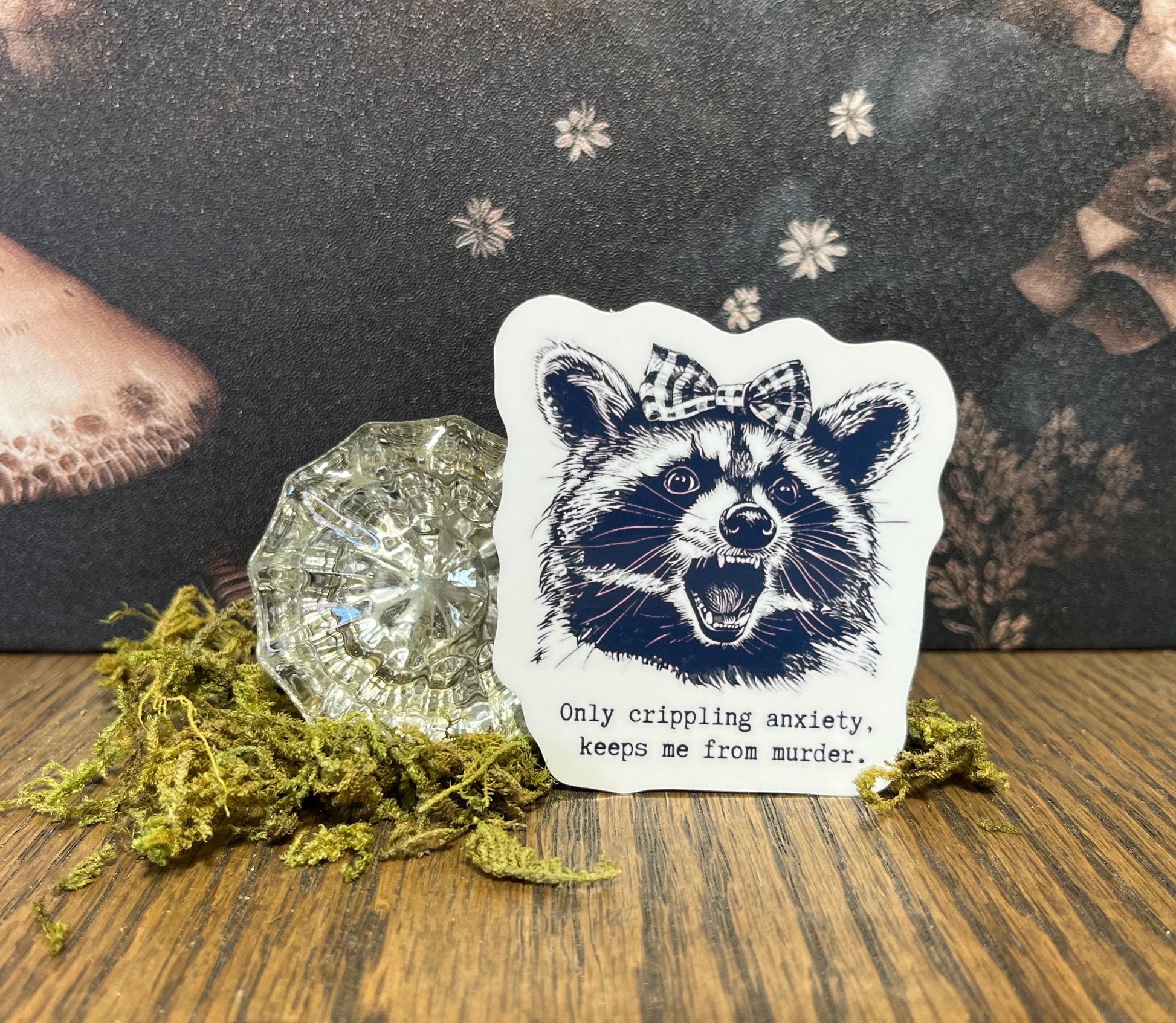 Only crippling anxiety keeps me from murder, Raccoon Sticker, Fridge Magnet, e-reader Kindle Sticker, Water Bottle Sticker, Laptop Sticker