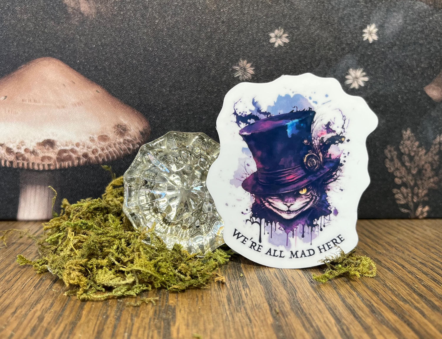 We're All Mad Here, Alice in Wonderland Sticker, Magnet, e-reader Kindle Sticker, Water Bottle Sticker, Laptop Sticker