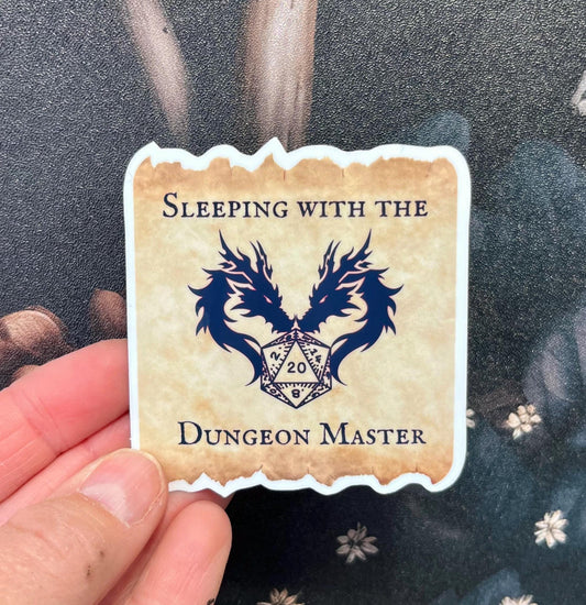 Sleeping with the Dungeon Master, Sticker, Magnet, e-reader Kindle Sticker, Water Bottle Sticker, Dungeons & Dragons, DnD gift, DM gift