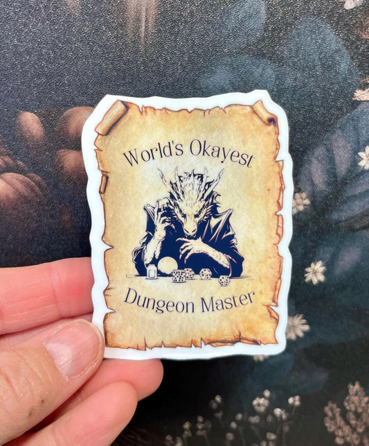 World's Okayest Dungeon Master, Sticker, Magnet, e-reader Kindle Sticker, Water Bottle Sticker, Dungeons & Dragons, DnD gift, DM gift