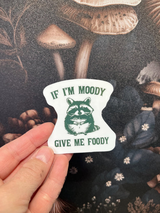 If I'm Moody, Give me Foody, Raccoon Sticker, Fridge Magnet, e-reader Kindle Sticker, Water Bottle Sticker, Laptop Sticker