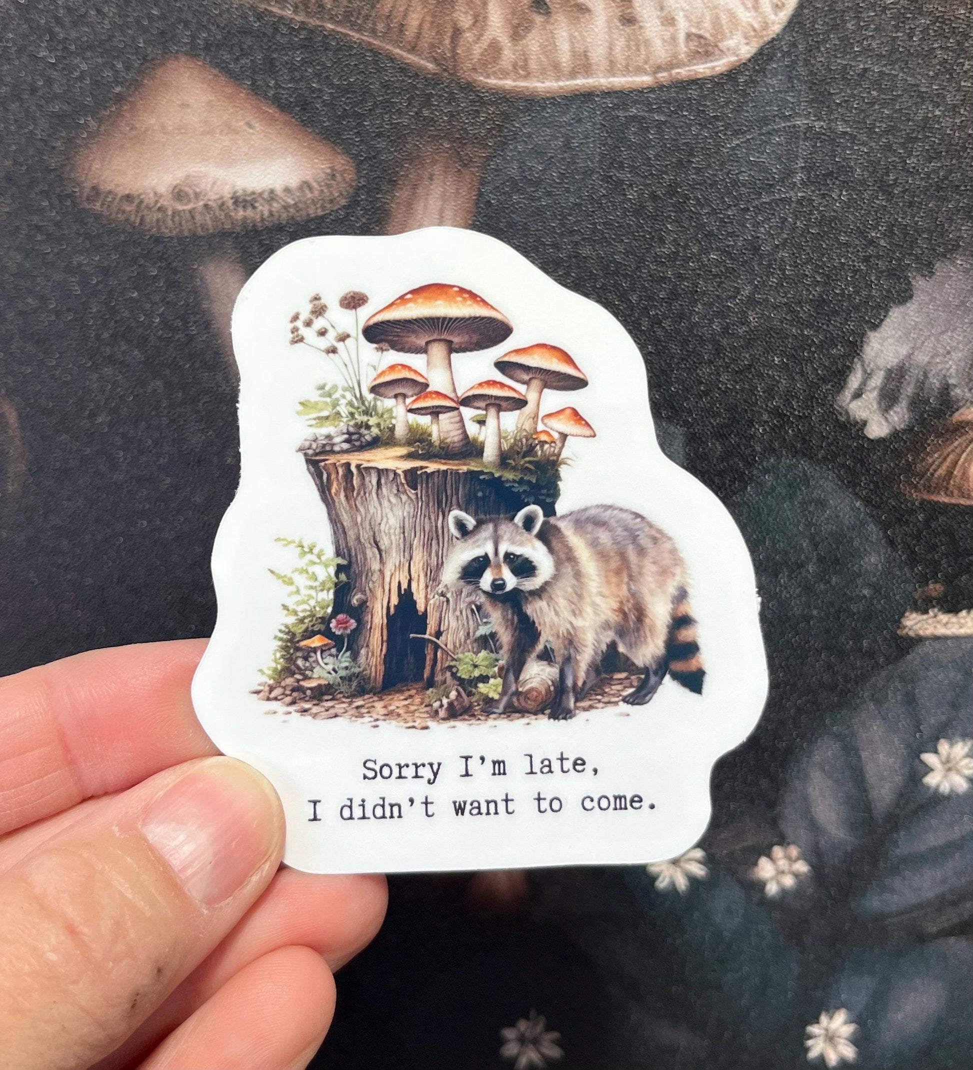 Sorry I'm late, I didn't want to come, Raccoon Sticker, Fridge Magnet, e-reader Kindle Sticker, Water Bottle Sticker, Laptop Sticker