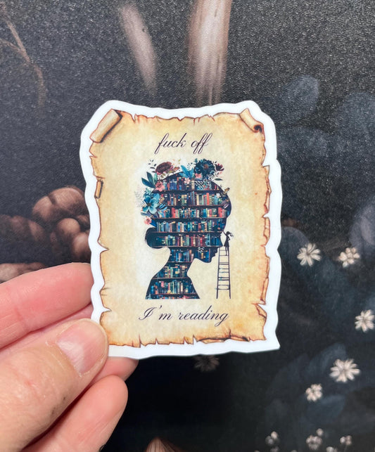 fuck off, I'm reading, Bookish Sticker, Fridge Magnet, e-reader Kindle Sticker, Water Bottle Sticker, Laptop Sticker