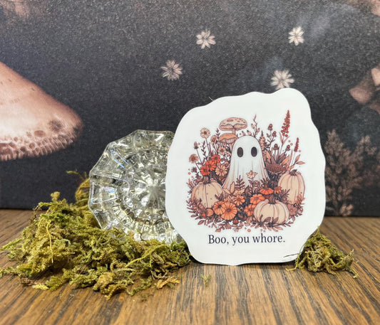 Boo you Whore, Cute Ghost, Sweary Stickers, Fridge Magnet, Kindle Sticker, Water Bottle Sticker, Laptop Sticker