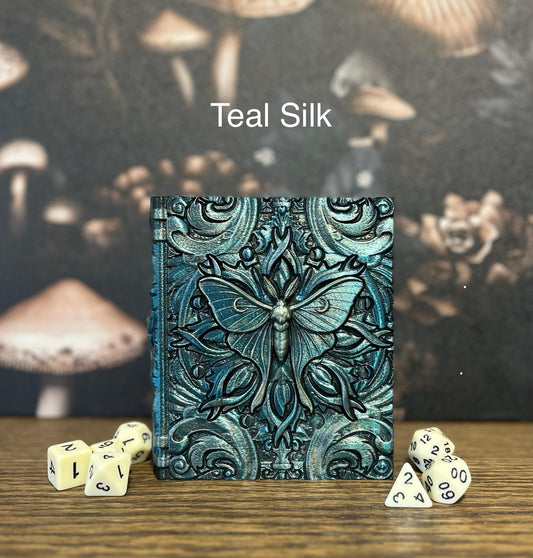 Hand Painted Luna Moth Dice Tome, Dice Rolling Tray, Minifigure Storage for Roleplaying Games, DnD and Magic Card Storage, Custom gift